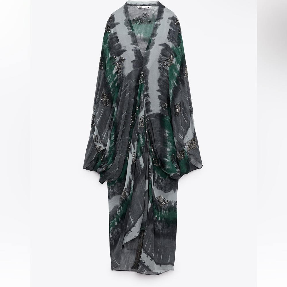 Brand New ZARA Beaded Printed Kaftan Dress SIZE S